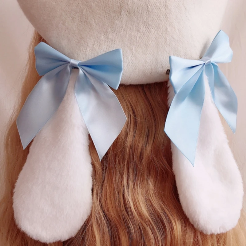 Rabbit Cute Ears Plush Women's Girl Beanie Beret Hat Warm Winter Bonnets Lolita ddmysmile Sweet Beret Hats Festival Props Smile