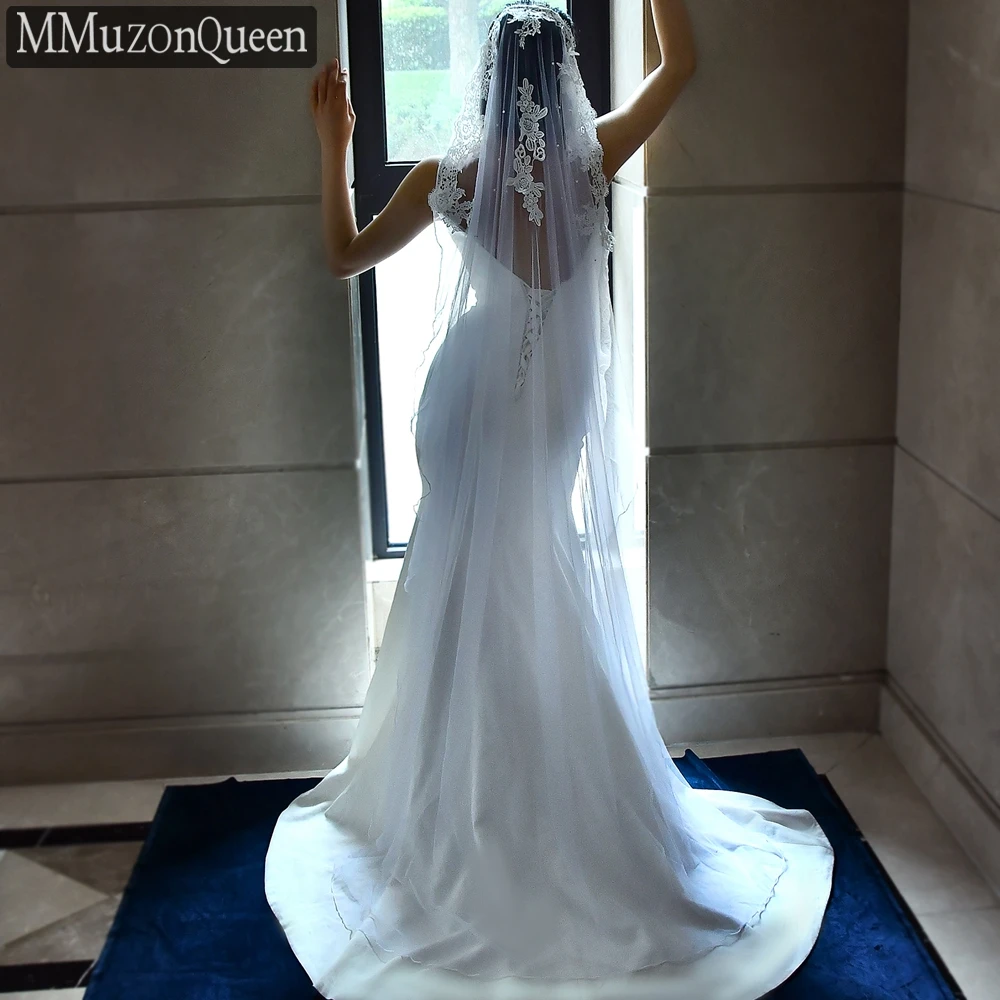 Beaded Lace MMQ M17 Bridal Veil White/ ddmysmile Solf Tulle One Layer Pearls Wedding Bride Veil With Comb Woman Accessories Smile White/