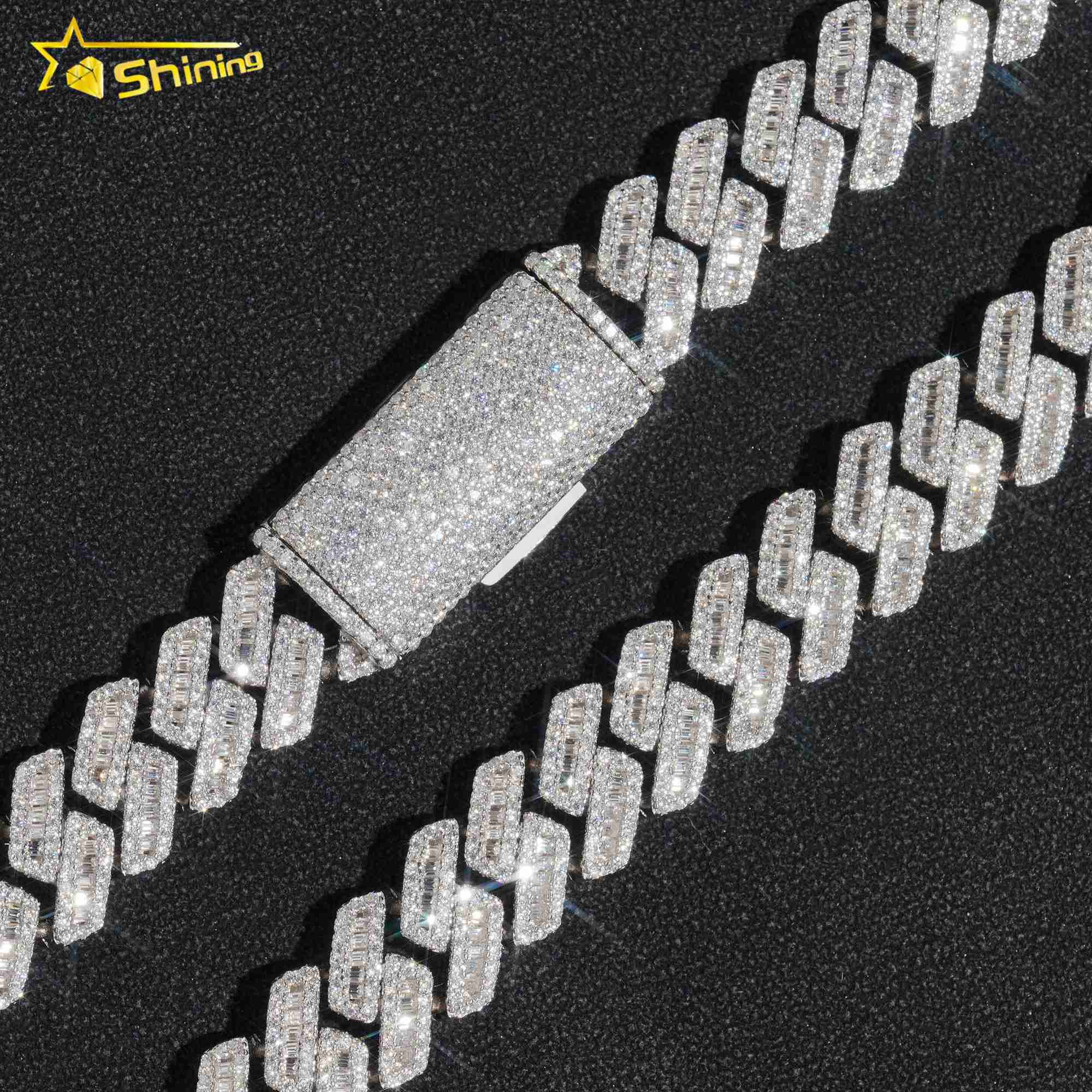 Pass Tester Sterg Sier Iced Out 12MM Baguette Miami Hip Hop Moissanite Dia Cuban k Chain