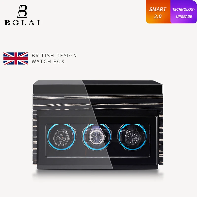 Luxury 4 Slot Mechanical Watch Winder Automatic Winding Wood Watch Storage Box Safe With Touch Control and LED Light Jewelry Box