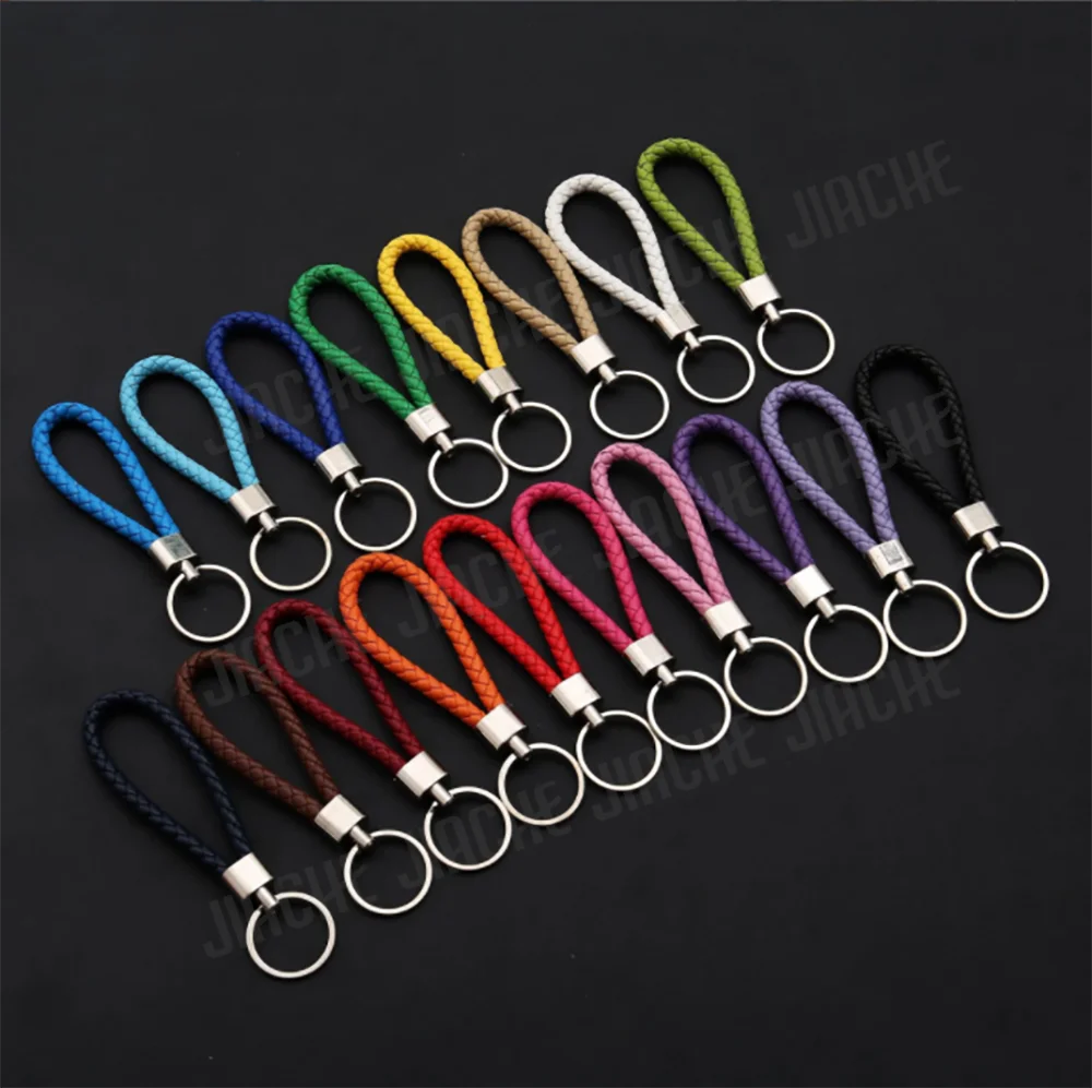 Leather Braided 1PC Unisex Rope Handmade Waven Keychain Leather Key Chain Ring Holder for Car Keyrings Men Women KeyChains New smile