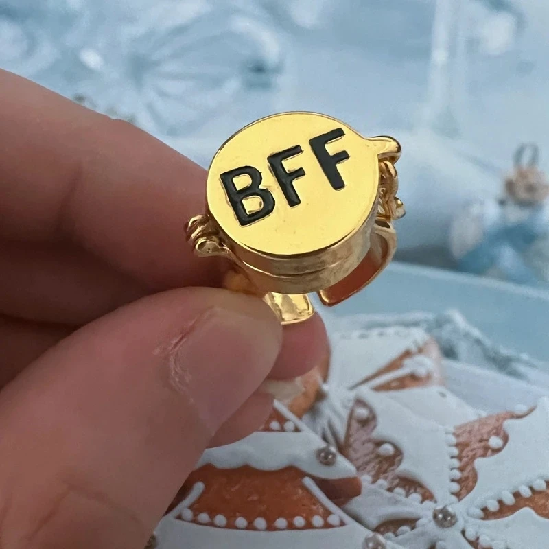 New BFF 2023 Rotate Ring For Woman Man Vintage Cute Couple Open Anxiety Fidgets Ring Spinner Anime Jewelry Best Friend Cool Gift smile