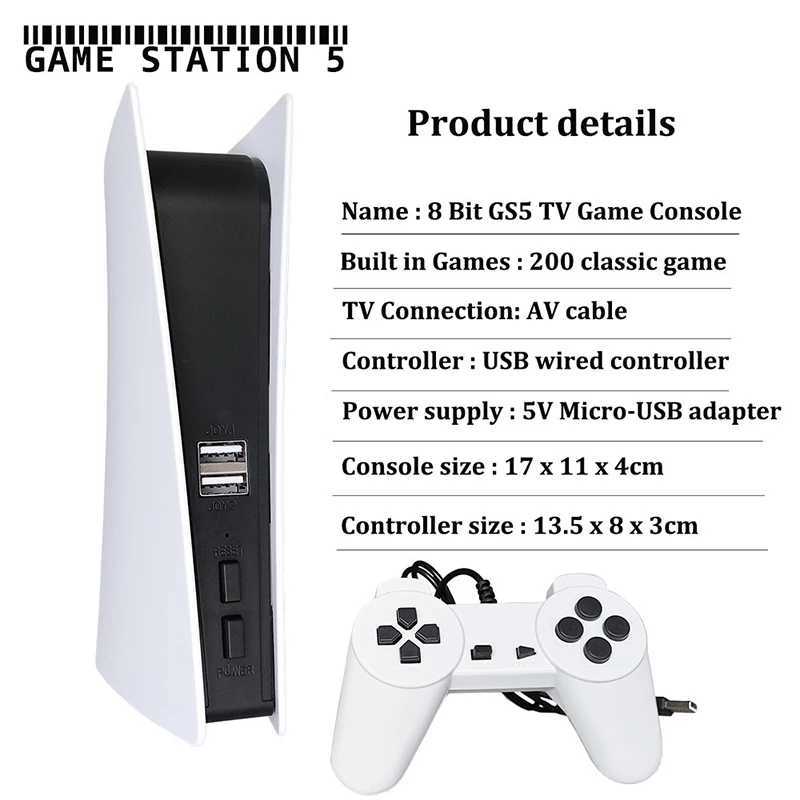 Gamestation 5 Console AV-OUT He TV Game Console Game Station 5 200Games Double Handle EU/US/UK Plug Y241109 - view 6