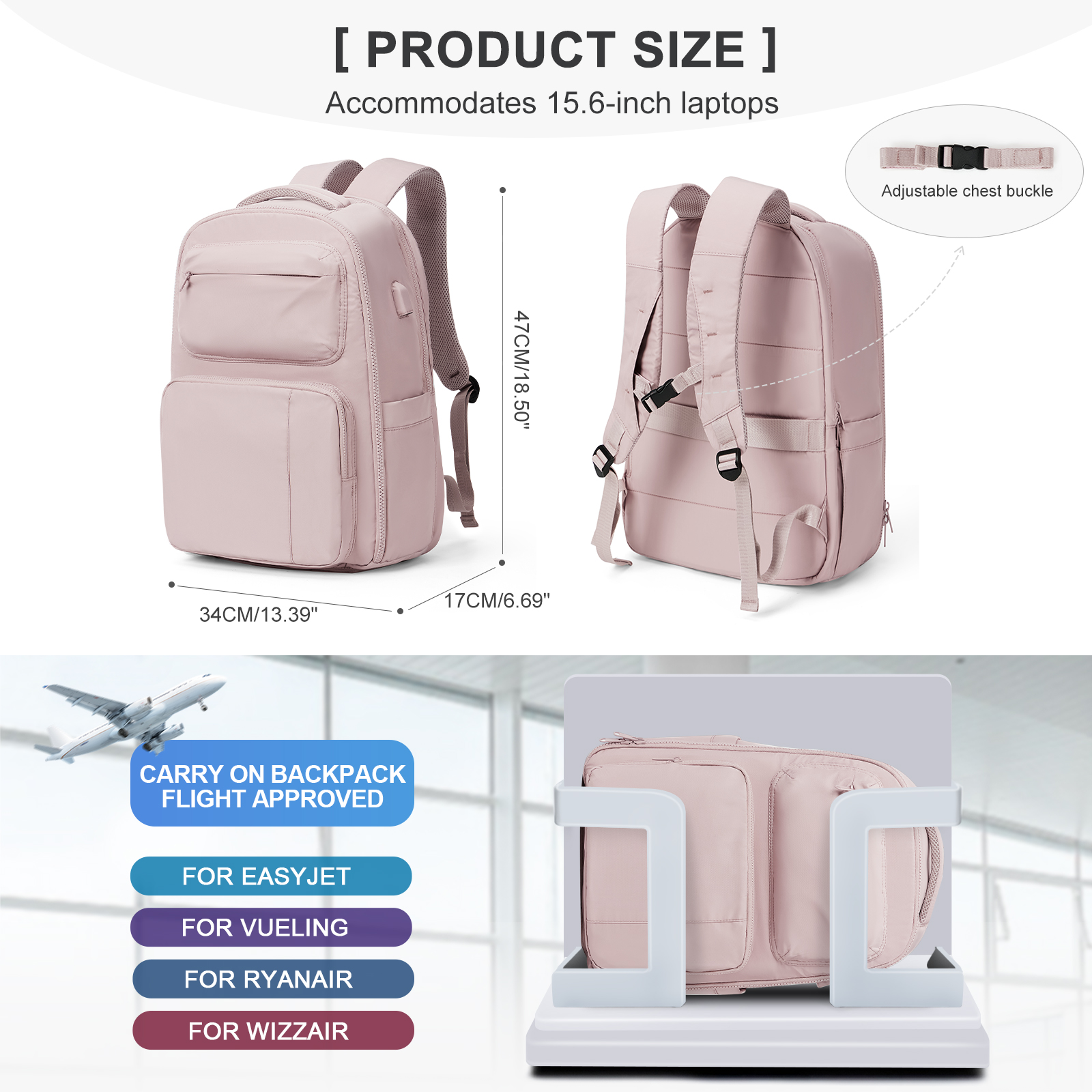 ldm Women Backpack Laptop Bag Lightweight Carry On Luggage Bag with Shoe Compartment Large Capacity Waterproof Travel Backpack