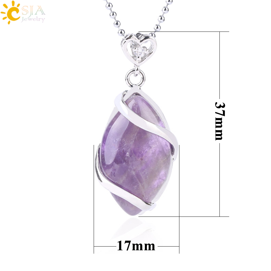 CSJA Natural Stone Quartz Crystal 2025 new Necklace & Pendant for Women Healing Stones Pendants Shape Beads Amethysts Necklaces Men F563