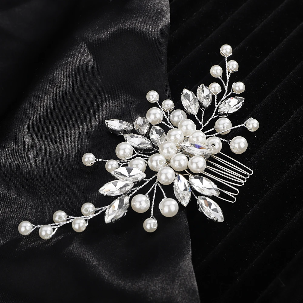 Rhinestone Wedding Hair Trendy Comb Sier Gold Pearl Bridal Headpiece Bride Party Head Accessories Jewelry Handmade Women Tiara smile