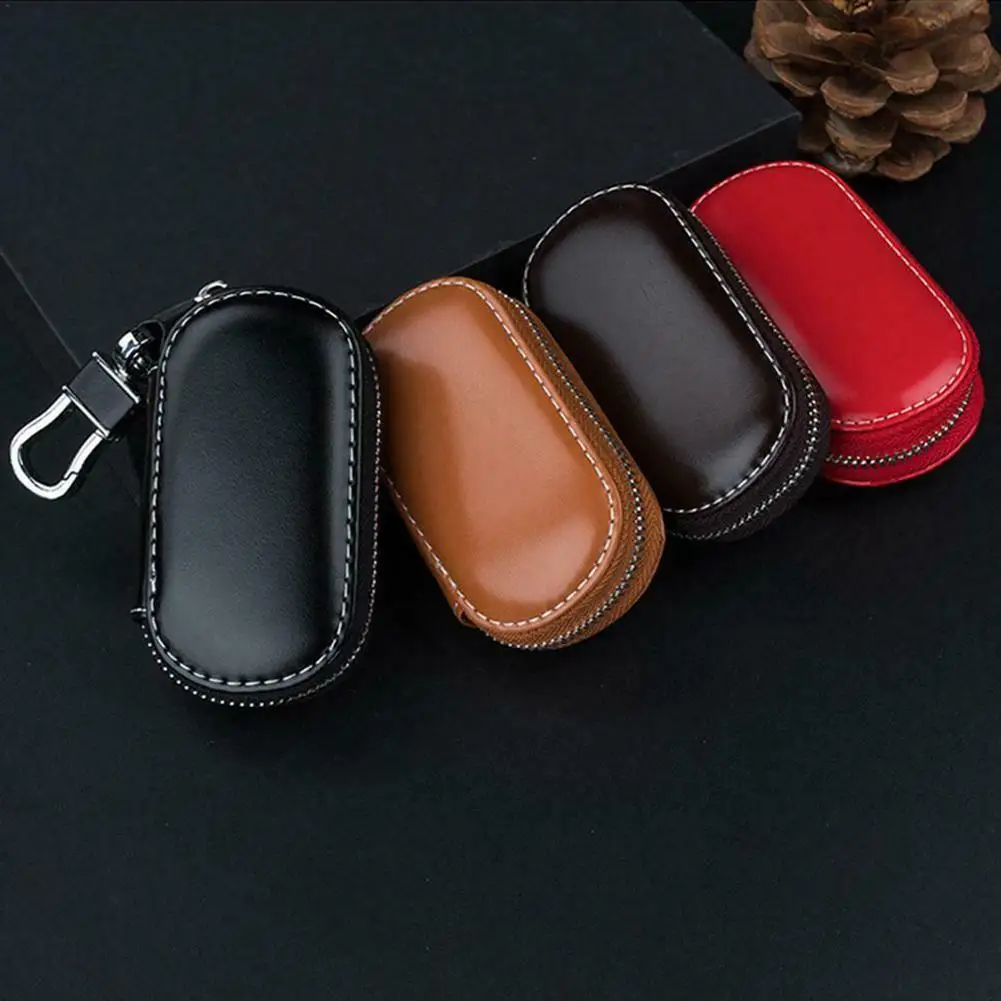 Holder Men Housekeeper Key Leather Car Key Wallets Keys ddmysmile Organizer Women Keychain Covers Zipper Key Case Bag Unisex Pouch Purse Smile