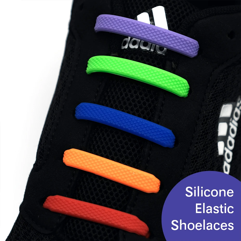 Accessories Lazy Shoes 16pcs/Lot Elastic Silicone Shoelaces Shoelace Creative Kids Adult Sneakers Quick No Tie Rubber Shoelaces smile