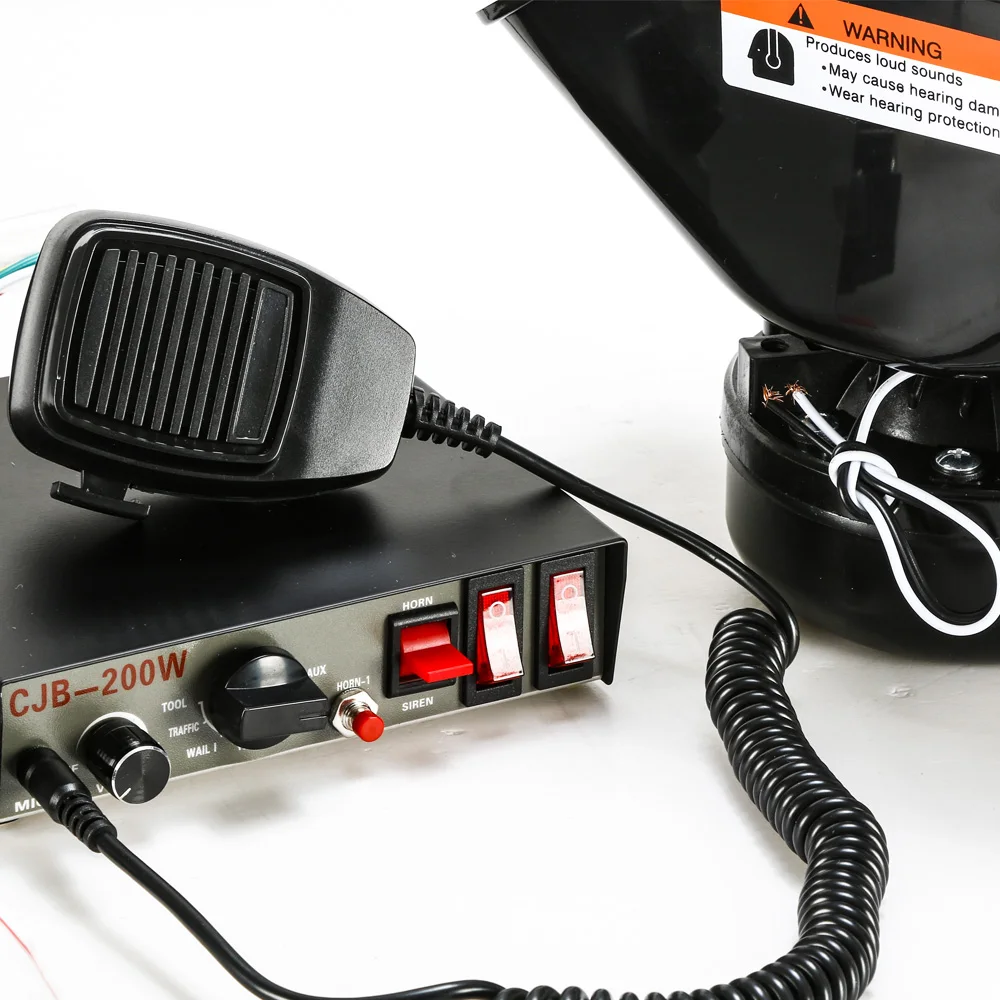 200W 8 Tones CJB Loud Car Alarm Horn Police Fire Emergency Siren With Handheld Microphone Box Speaking Horn PA Speaker