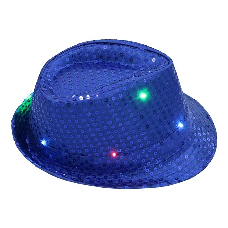 LED Luminous Creative Flashing Jazz Hat Glitter Sequins Cowboy Caps Performance Costume Shiny Hats ddmysmile Dance Show Party With Light Smile