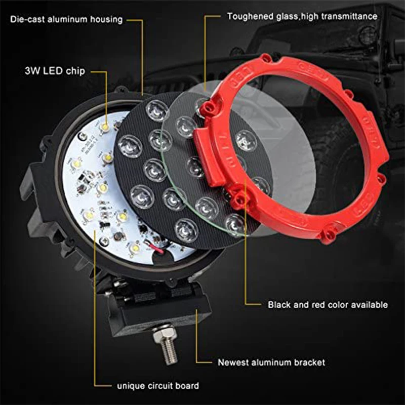 OKEEN 7inch led light bar 51W 4x4 accessories off road Round Spot Headlight Fog Light for Truck Car ATV SUV Waterproof 12V