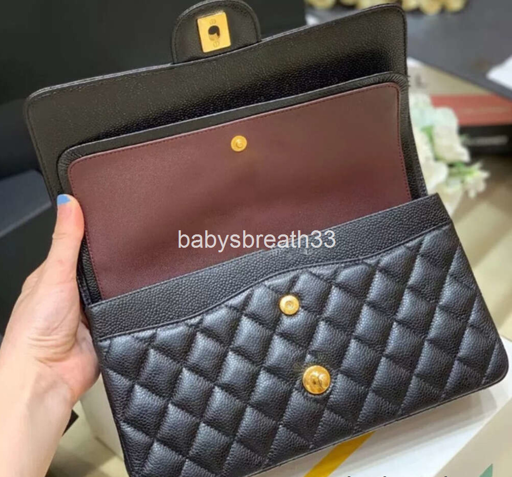 Christmas Tier Quality Jumbo Double Flap Bag Luxury Designer 25CM 30cm Real Leather Caviar Lambskin Classic All Black Purse Quilted Handbag