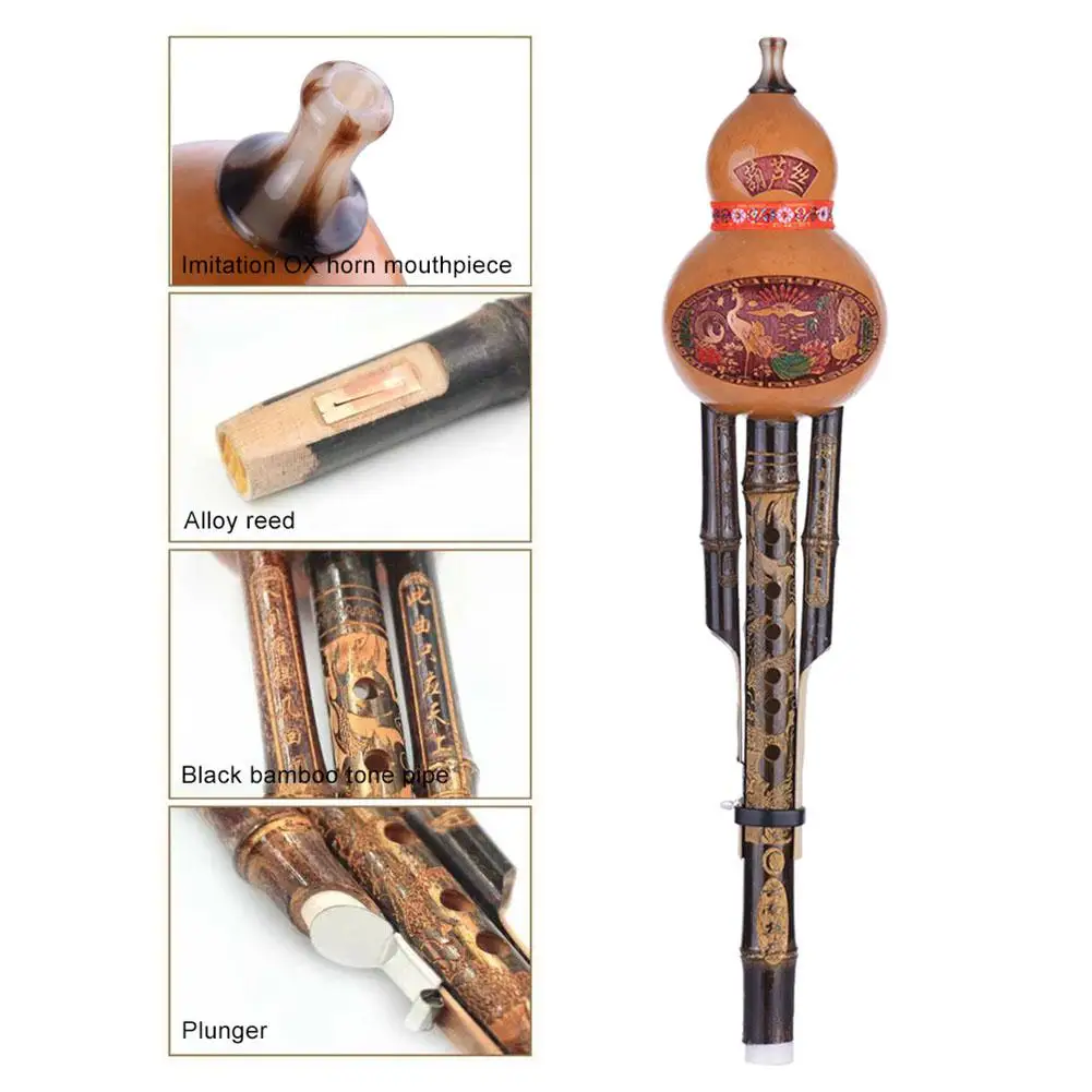 Chinese Handmade Hulusi Muspor Gourd Cucurbit Flute Ethnic Musical Instrument C Key Bb Tone for Beginner Music Lovers Gift smile