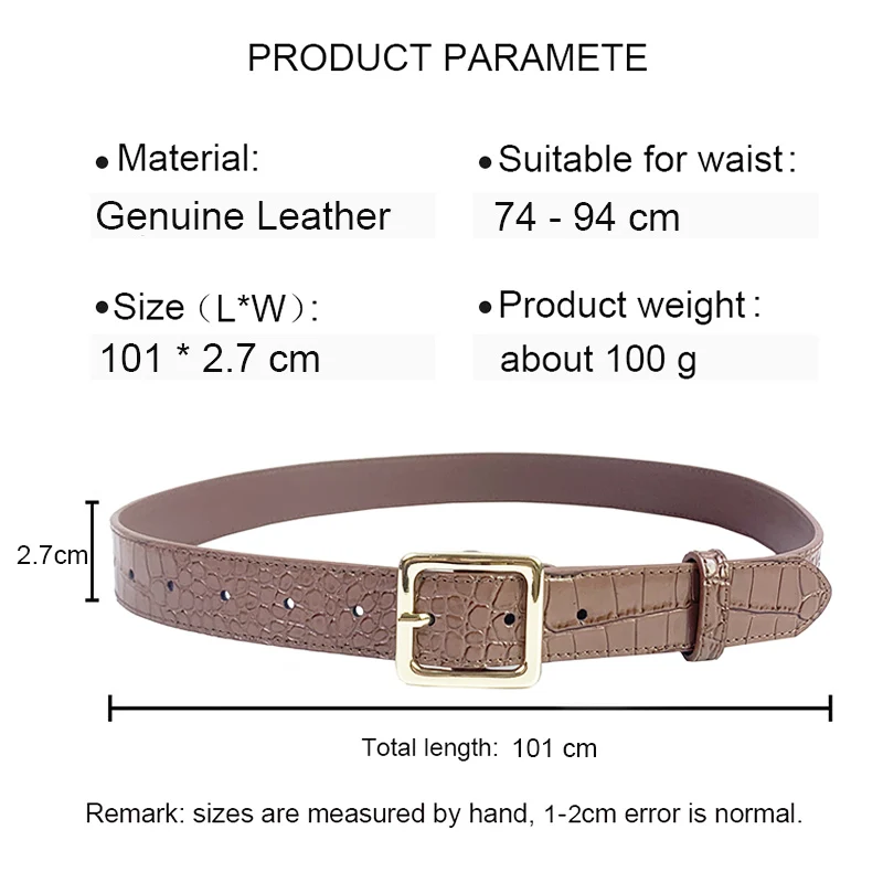 Vintage Ladies Fashionable Crocodile Pattern Real Genuine Leather Cowskin Pin Belt Waistband for Girls Women Metal Buckle smile