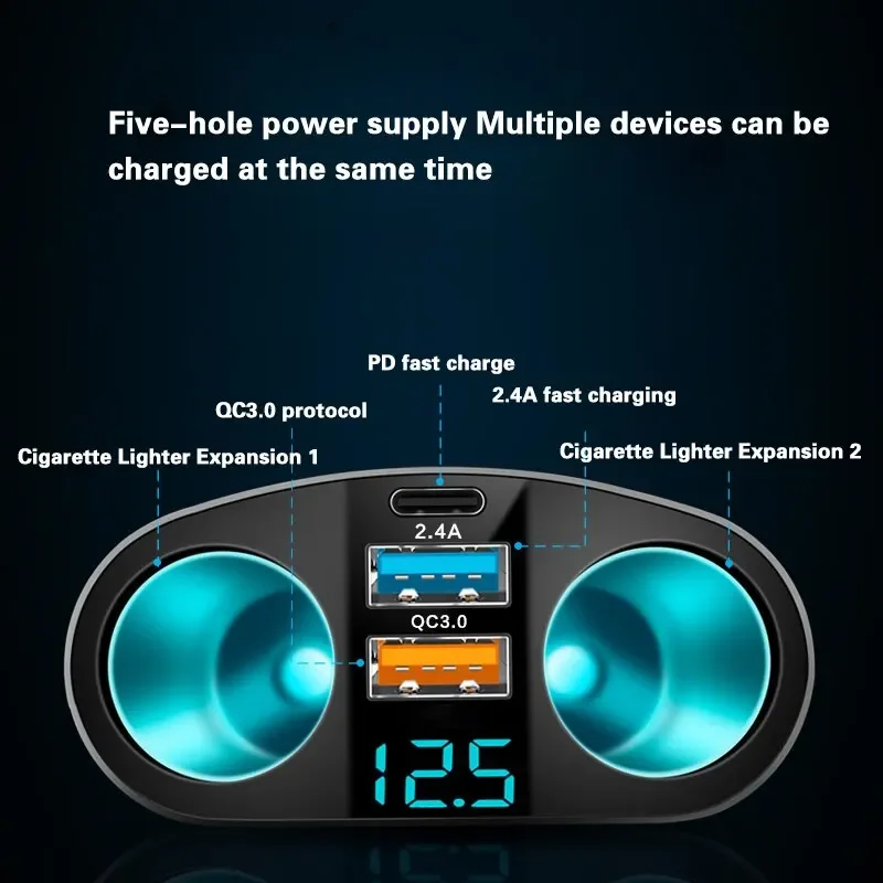 Multiple Devices Can Be Charged at the Same Time with Digital Display new Car Charg Dual-port 2025 Car Charger Adapter