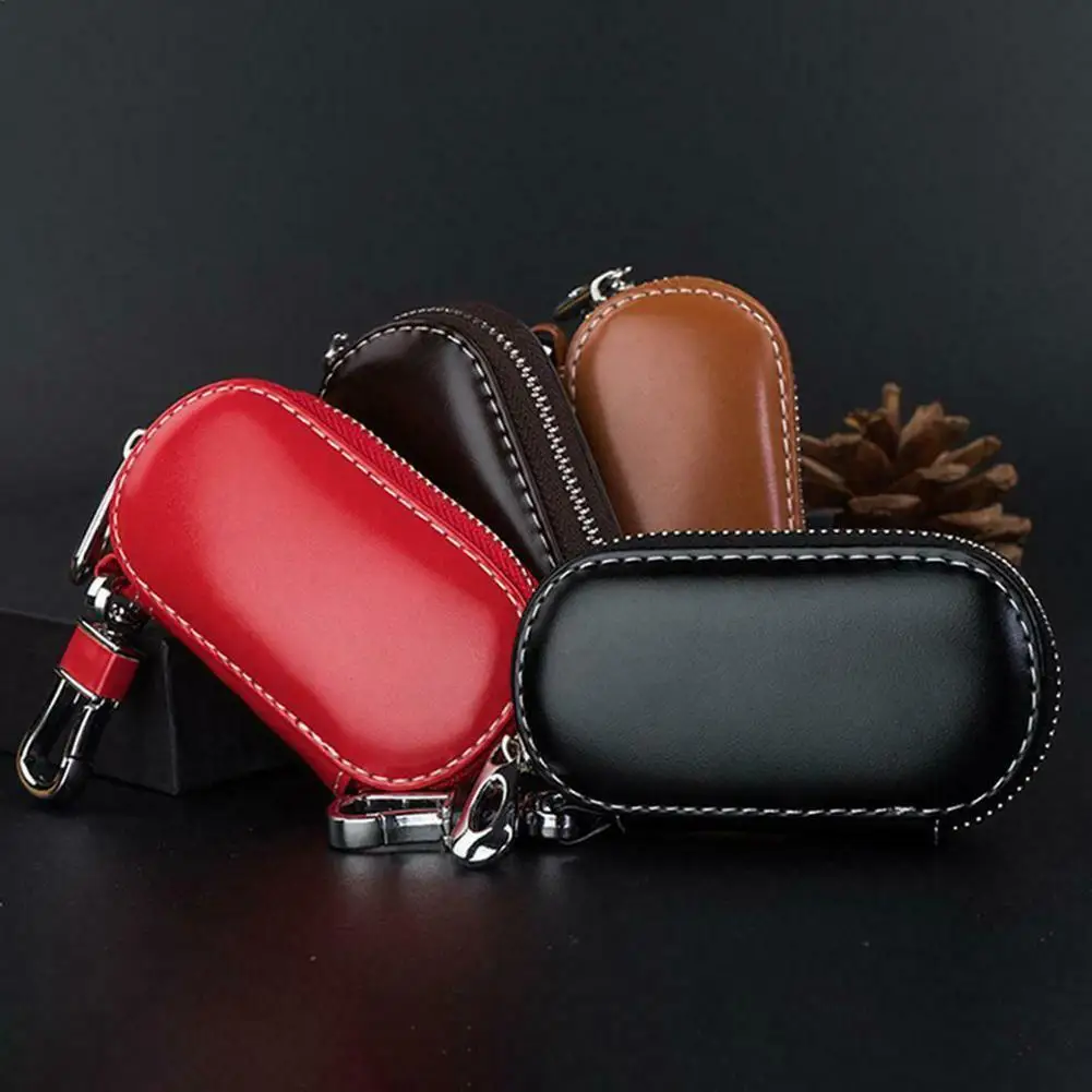 Holder Men Housekeeper Key Leather Car Key Wallets Keys ddmysmile Organizer Women Keychain Covers Zipper Key Case Bag Unisex Pouch Purse Smile