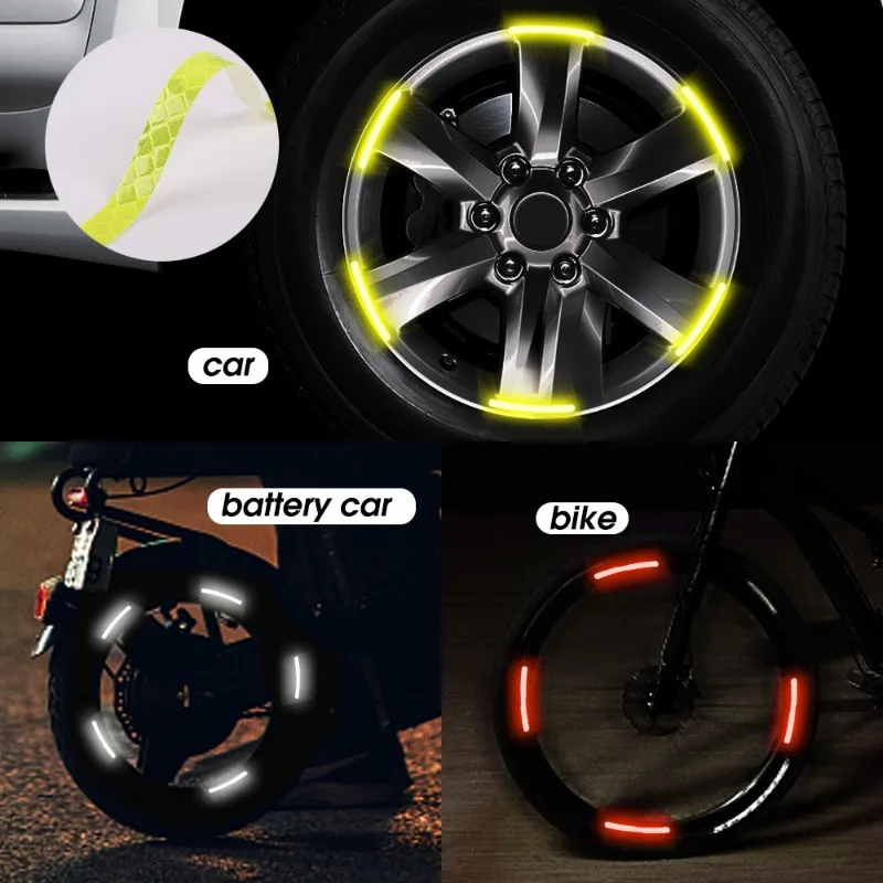 40/20pcs Car Wheel Tire Hub Reflective Strips Car Motor Tyre new High Reflective Night Warning Safety 2025 Driving Reflector Sticker