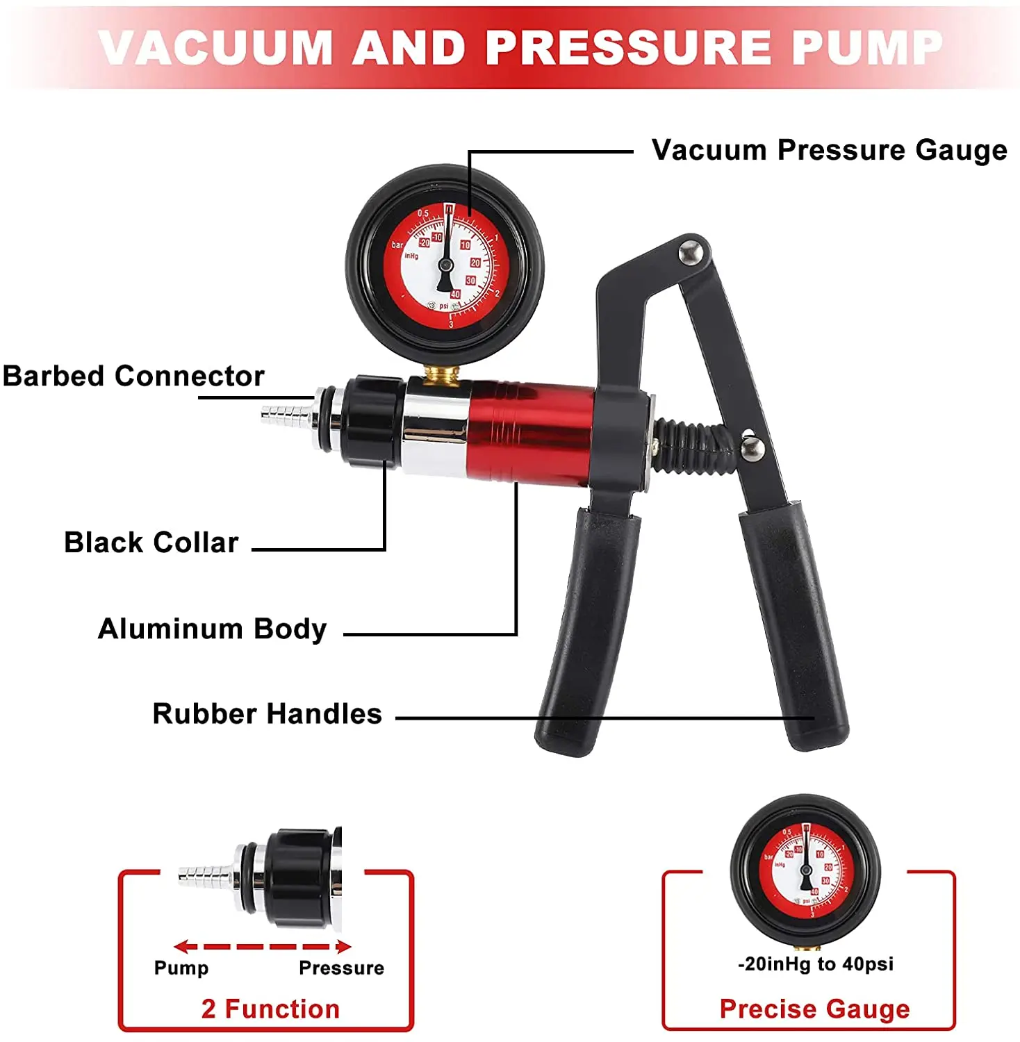 23pcs Hand Held Vacuum Pump Tester Set Vacuum Gauge and Brake Bleeder Kit for Automotive Auto Diagnostic-tool