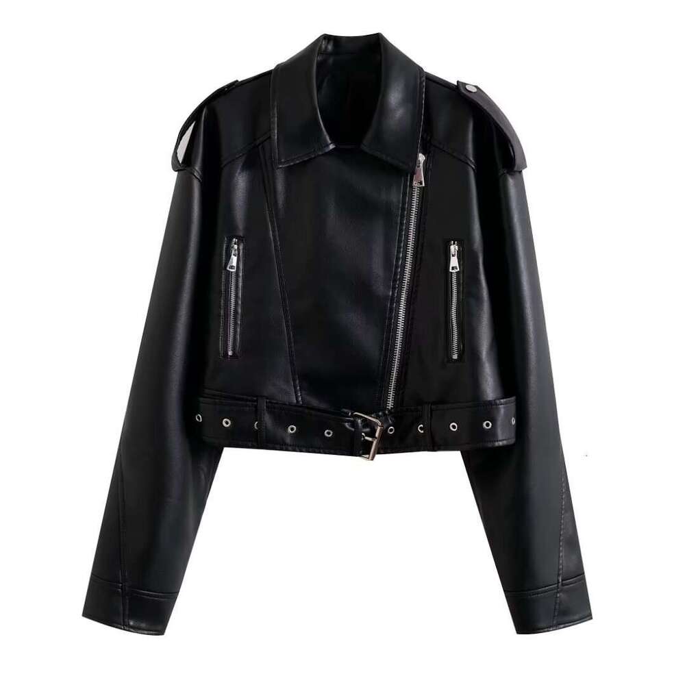 shanshi leather jacket women new faux leather with collar long sleeved waistband casual jacket