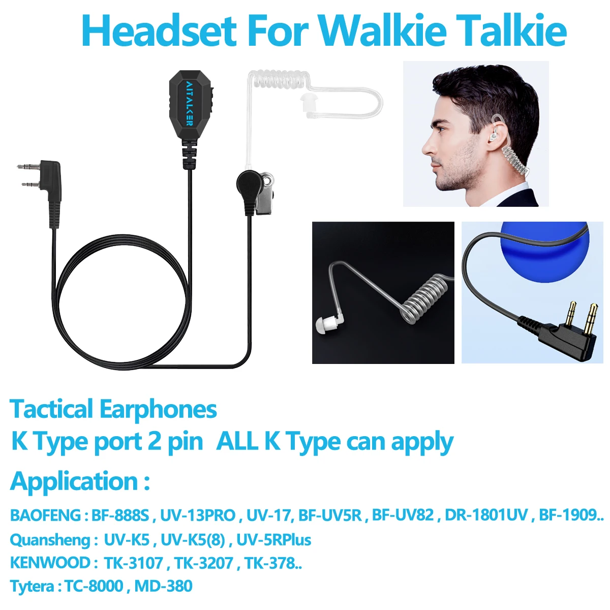 Type Headset Headphone K Earphone For Quansheng Uv-K5 Walkie Talkie For Kenwood Baofeng Uv-5R Uv82 Uv-17 ddmysmile Tytera Tc-Uv8000 Smile