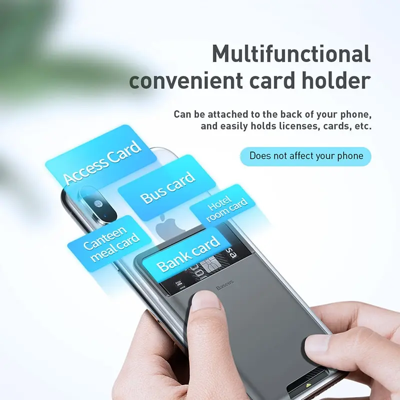 Baseus Silicone Phone Card Case Cell Phone Back Cover ID Card Holder Slim Case Sticker for iPhone X Xs XR Samsung