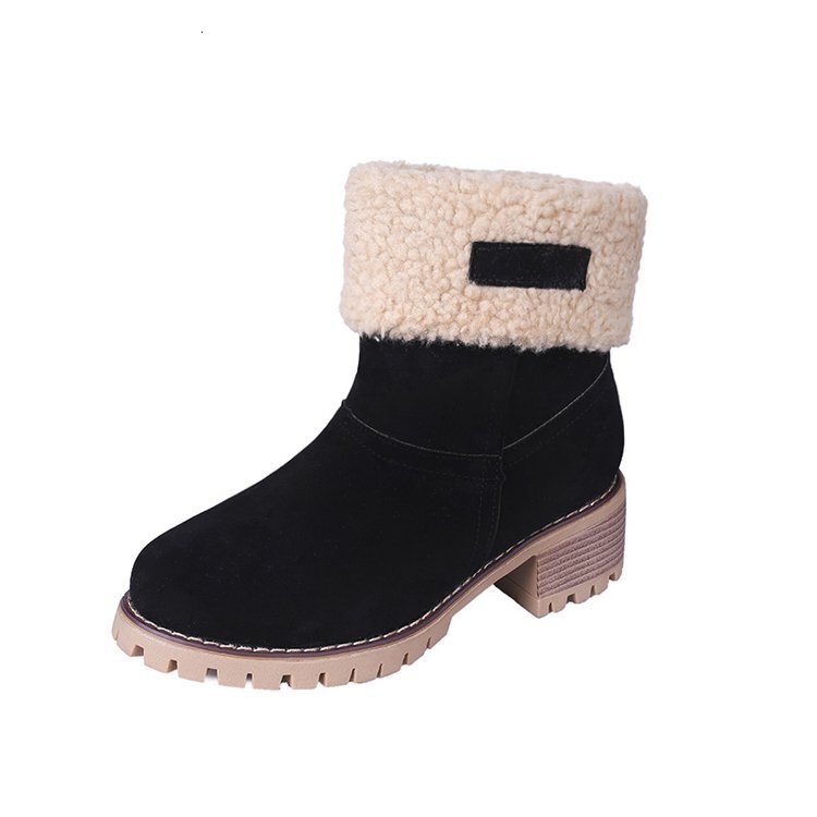 Cross border women's shoes 2023 snow boots women's middle heel suede warm European and American style Martin boots cotton boots two on women