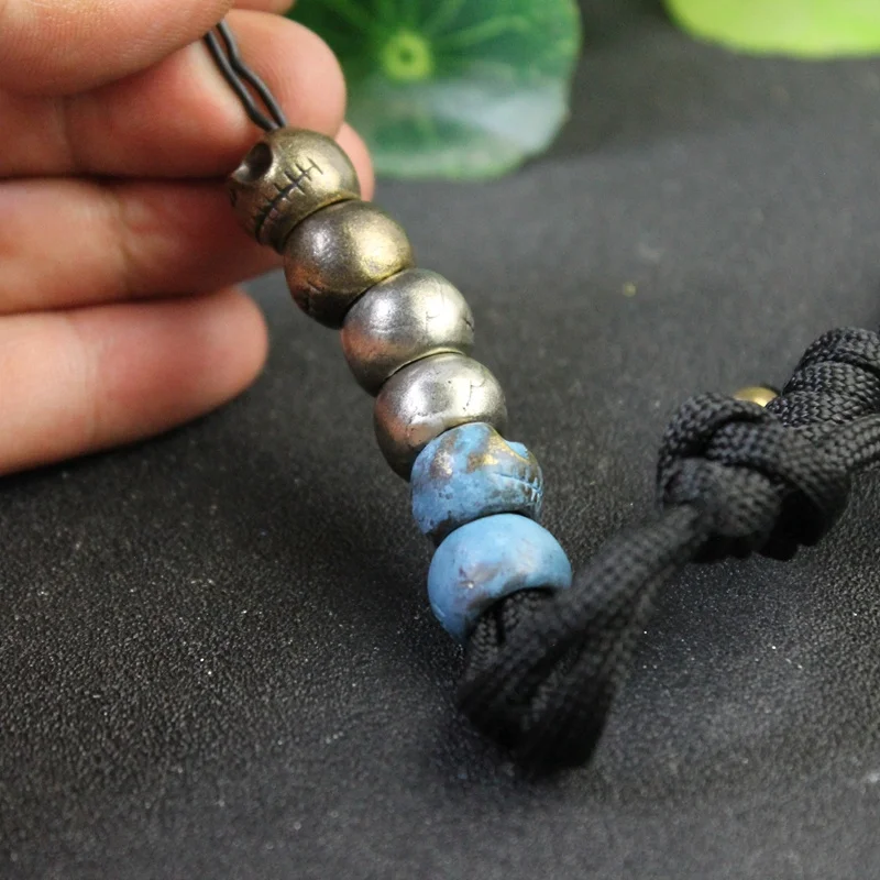 Head ddmysmile Skull Punk Pumpkin Brass Knife Beads Umbrella Rope Cord Outdoor Woven Lanyard Pendant EDC Paracord DIY Handmade Accessories Smile