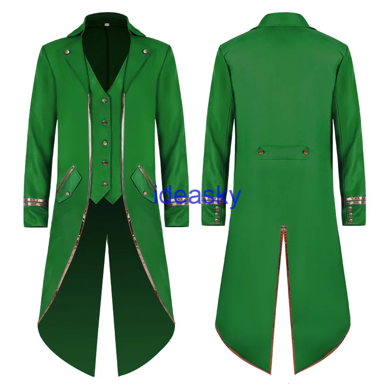 Costume Classic Medieval Men Jacquard Stand Collar Larp Viking Cosplay Jacket Coat Fake collar Victorian Renaissance Clothing smile