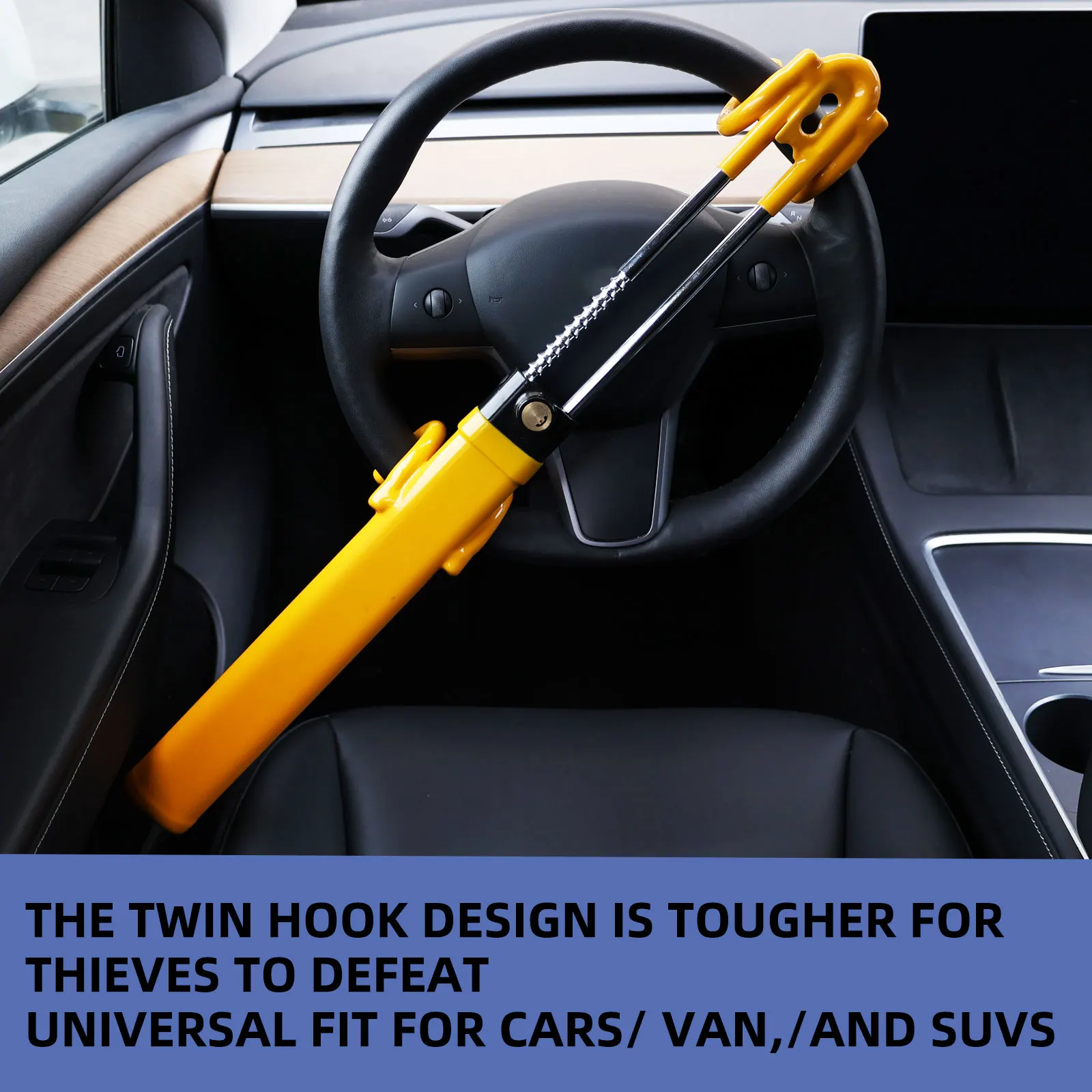 Double Locks ALLREY Hook Heavy Duty Double Anti Theft Adjustable Length Car Lock Steering Wheel Lock Safety Tool Accessory smile