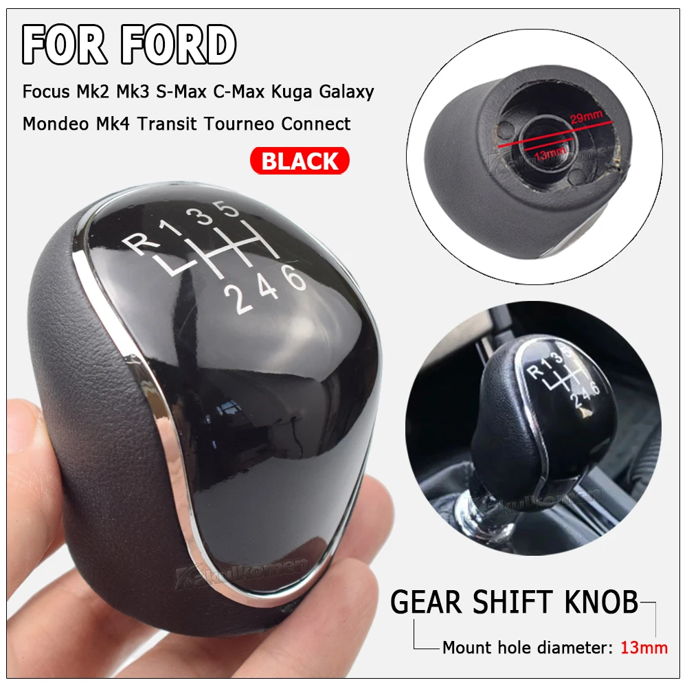 Speed Gear Shift ddmysmile 6 Knob For Ford Eo 4 S-Max C-Max Focus 2 Kuga Leather Shifter Lever Arm Headball Car Accessories Smile