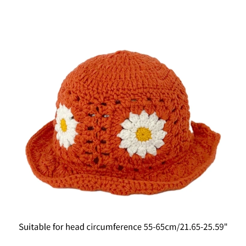Hat Crochet Flower Bucket for Woman Breathable Multi-color Weaving Wide Brim Bucket Hat Adult Teens Summer Fisherman Cap smile