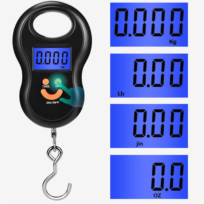10g 1~7PCS 50Kg Portable Hanging Scale Digital Scale BackLight Electronic Fishing Weights Pocket Scale Lage Scales Black smile