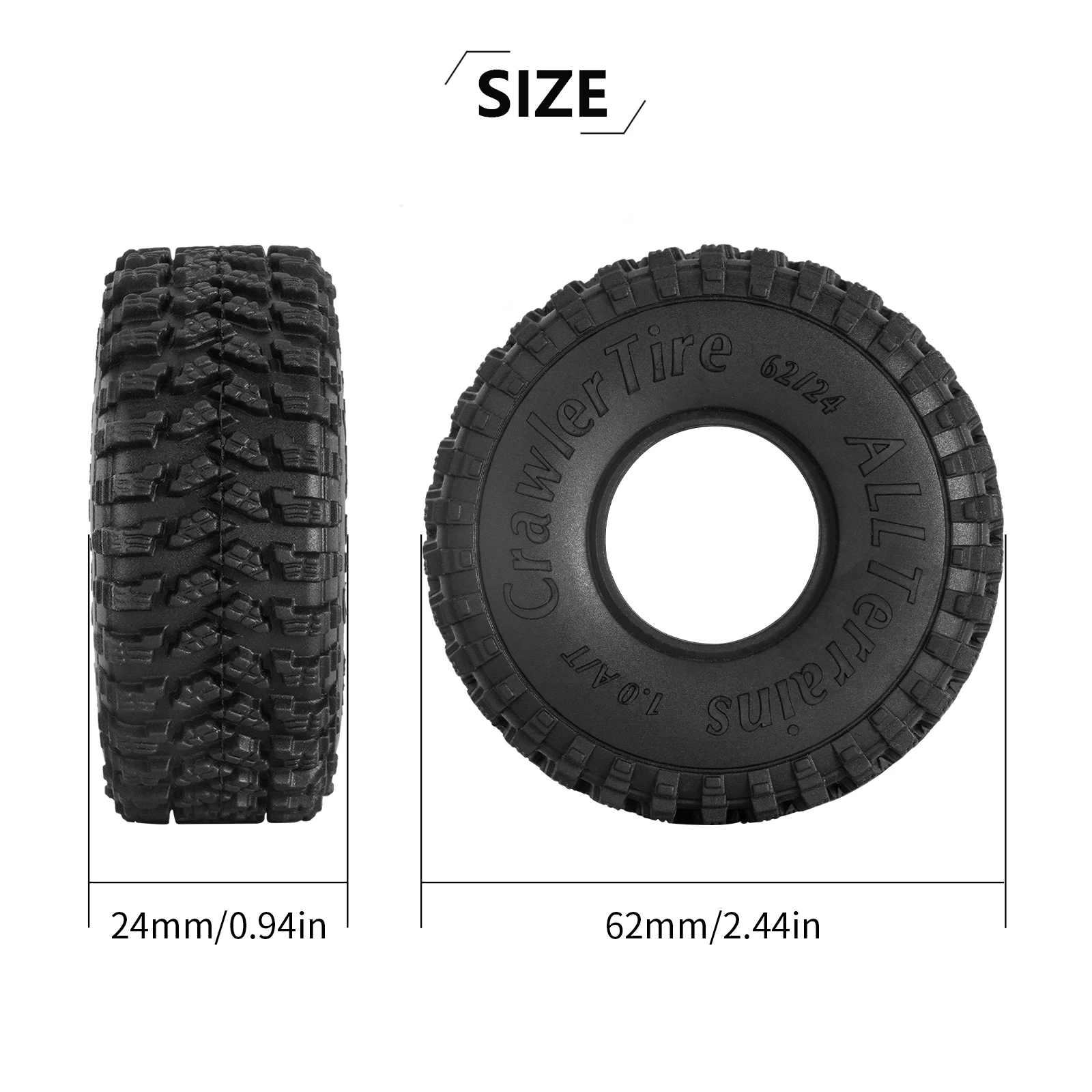 INJORA 62*24mm S4 All Terrain 1.0 Wheel Tires for 1/18 1/24 RC Crawler Car Axial SCX24 FCX24 Enduro24 AX24 (T2450)