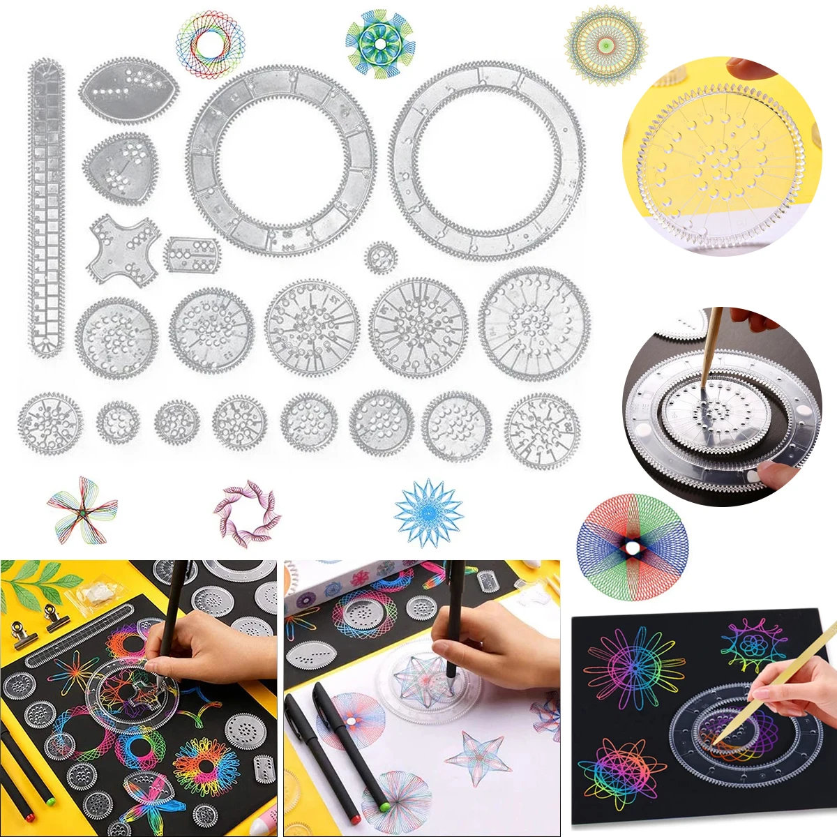 Drawing Spirograph 22PCS Clear Toy Set DIY Creative Design Geometric Drawing Interlocking Gears Wheels Ruler Kids Art Craft Toy smile