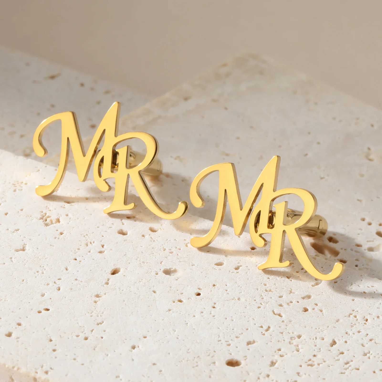 Customized mens stainless steel initial cufflinks the name of the best mens jewelry gift cufflinks for personalized groom wedding parties W241109