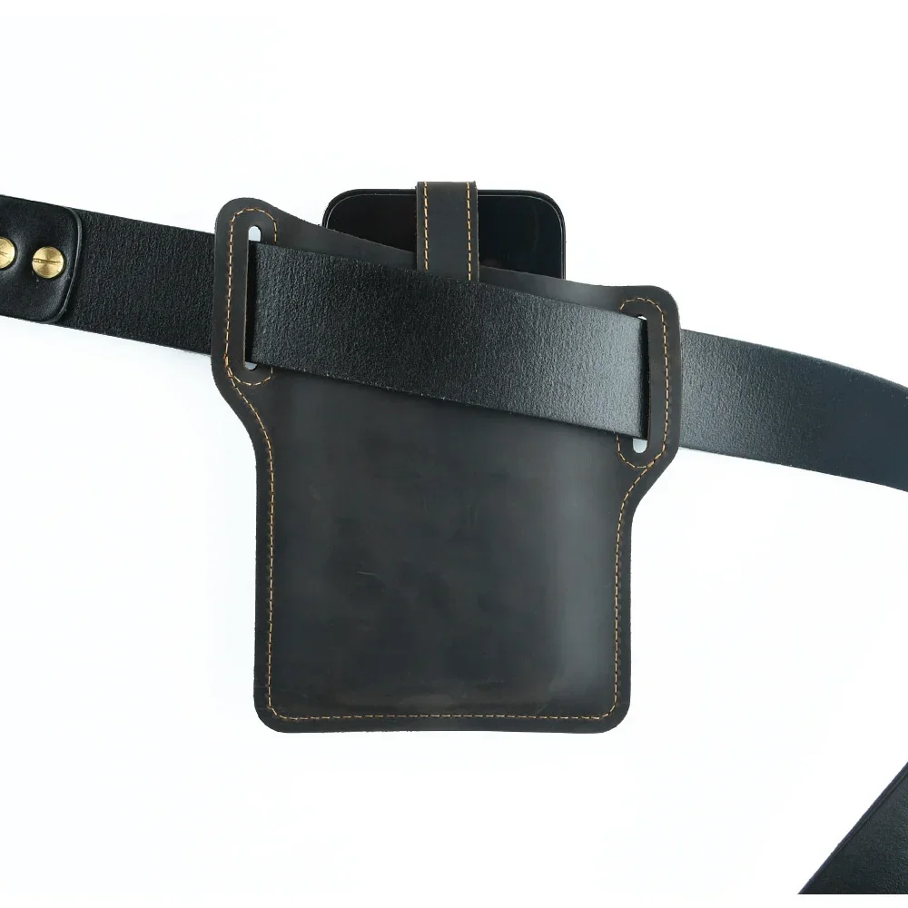 Leather Horse Moterm Crazy Men Waist Bags New Retro Wear Resistant Mobile Phone Bag Leisure Cowhide Male Belt Pouch Wholesale smile