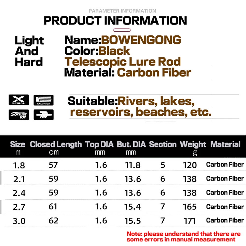 1.8M Rod LURE Fishing 2.1M 2.4M 2.7M 3.0M Telescopic ddmysmile Fishing Rod Spinning Rod Casting Rod Fishing Accessories Sea Carp Fishing Smile