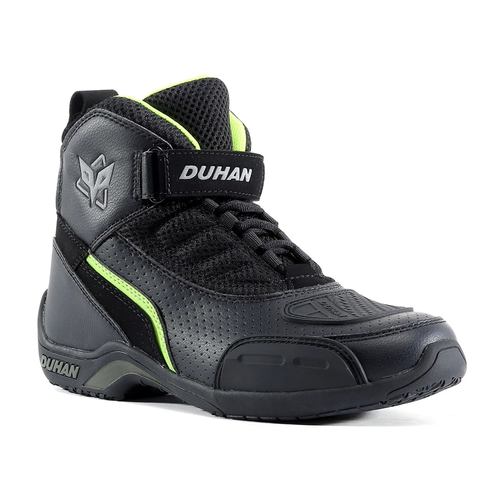 Men Motorcycle Leather Boots Summer Breathable Moto Boots Motocross Off-Road Racing Boots Motorbike Riding Biker Boots Black smile