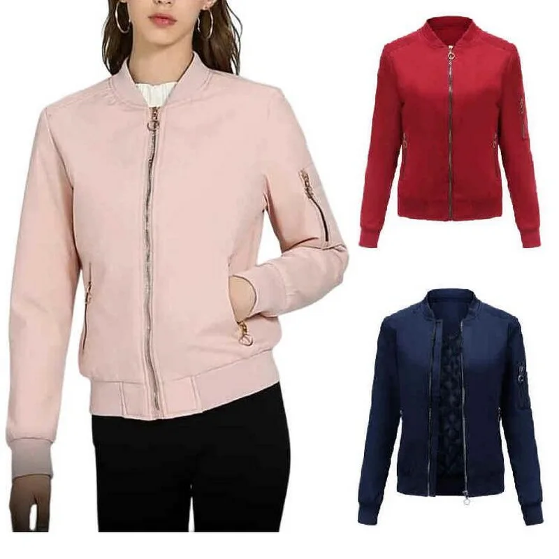 Spring Women Jacket Bomber Autumn Stand Collar Jacket Femme Baseball Jacket EU Size S-3XL smile