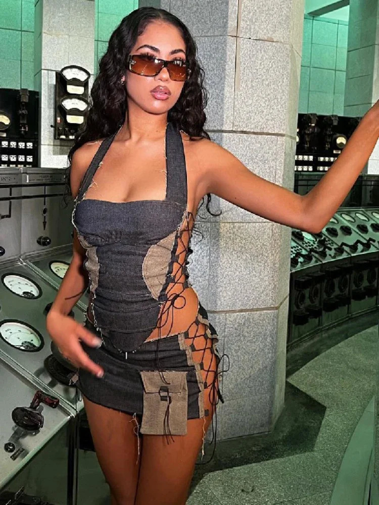 Top and Skirt Set Bandage Night Club Outfit Halter Festival Vintage Sexy Splice Two Peice for Women Matching Sets 240326