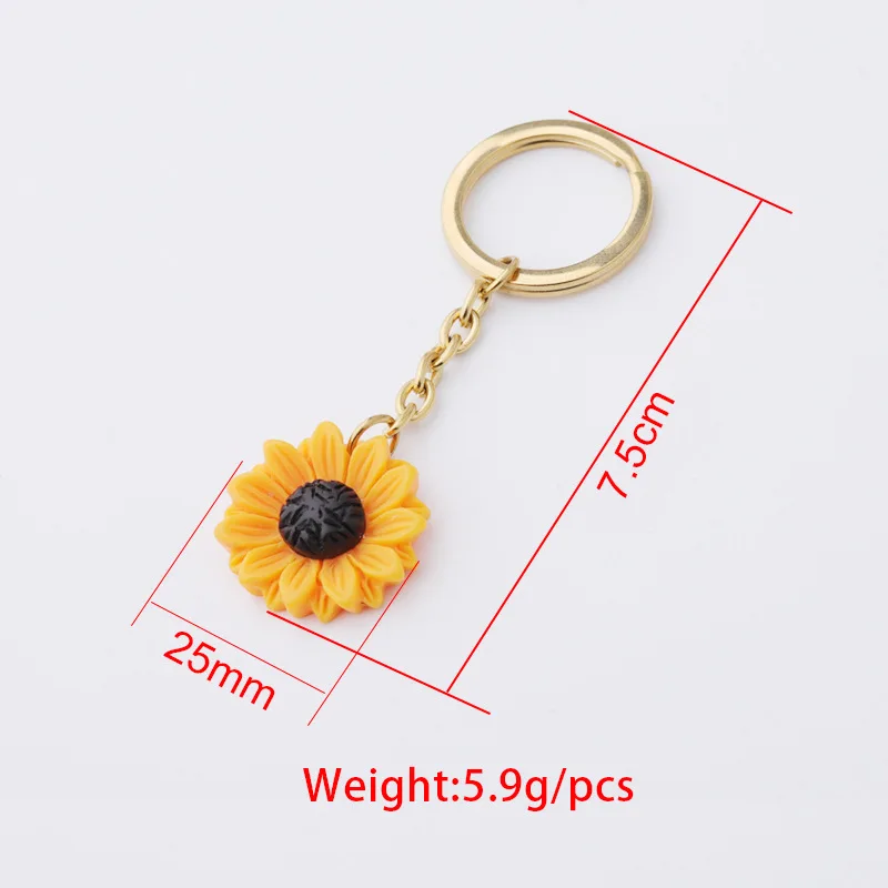 New Flower Resin Suower Keychain Golden Sun flowers Keychain Cute Simplicity Style Daisy Flower Keychain Best Friend Gifts smile