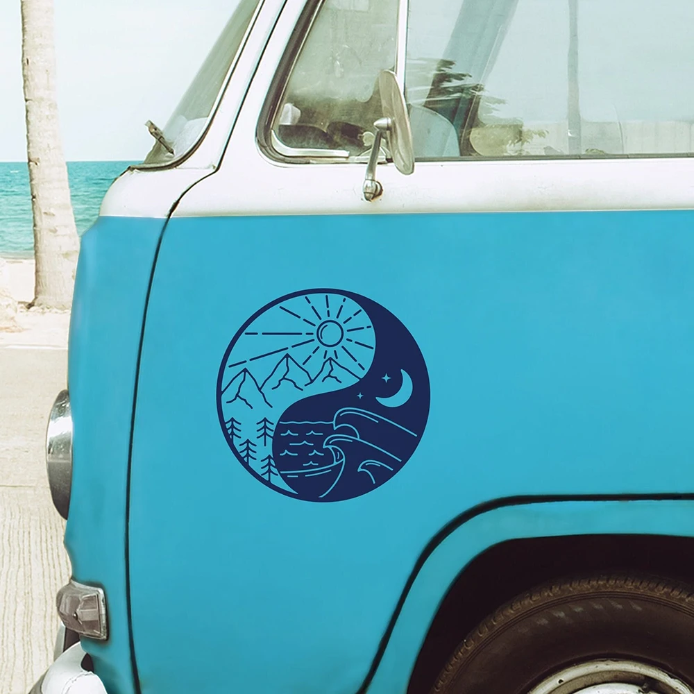 Mountain Stickers Camper Van Sea Day ddmysmile Night Stickers,Motorhome RV Suv Car Styling Vinyl Accessories Decoration Smile
