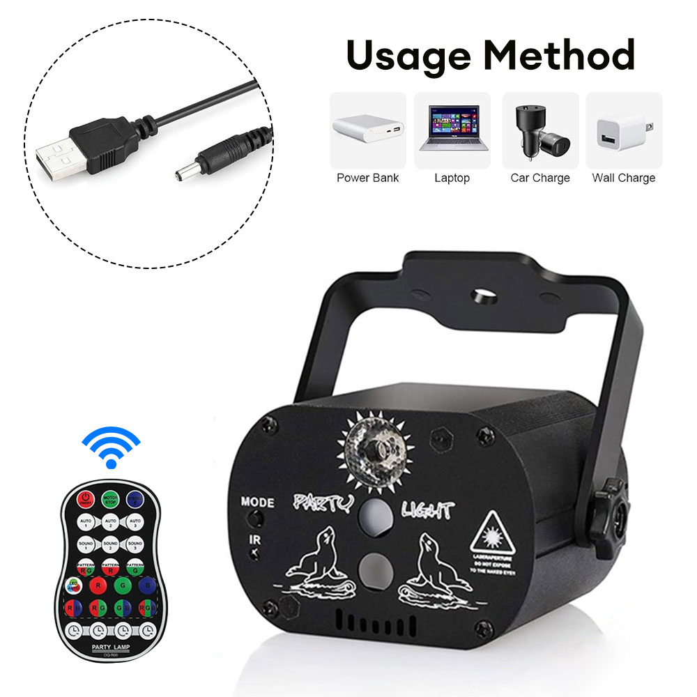 60 patterns Mini DJ Disco Light Party Stage Lighting Effect Voice Control USB Laser Projector Strobe Lamp for Home Dance Floor