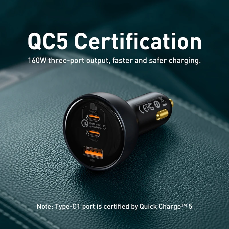 Baseus 160W Car Charger 2025 QC 5.0 Quick Charge With USB Dual Type C For IPhone 15 new 14 13 12 Pro Laptops Tablets Car Phone Charger