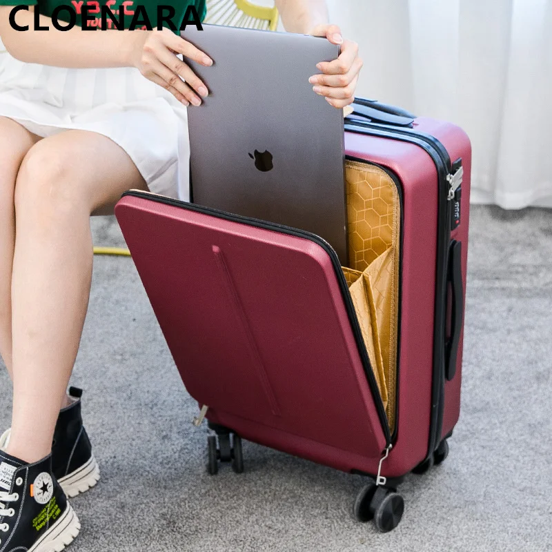 20"24"Inch New COLENARA Lage ddmysmile Men And Women Trolley Case Front Open Cover Large Capacity With Laptop Bag Rolling Suitcase Smile