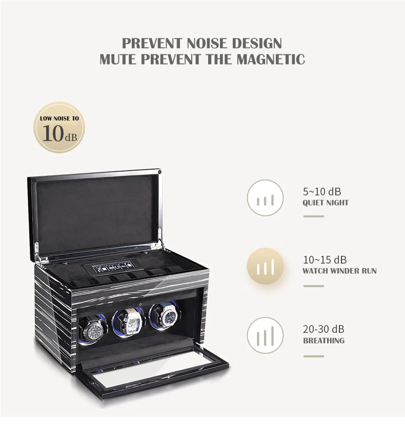 Luxury 4 Slot Mechanical Watch Winder Automatic Winding Wood Watch Storage Box Safe With Touch Control and LED Light Jewelry Box