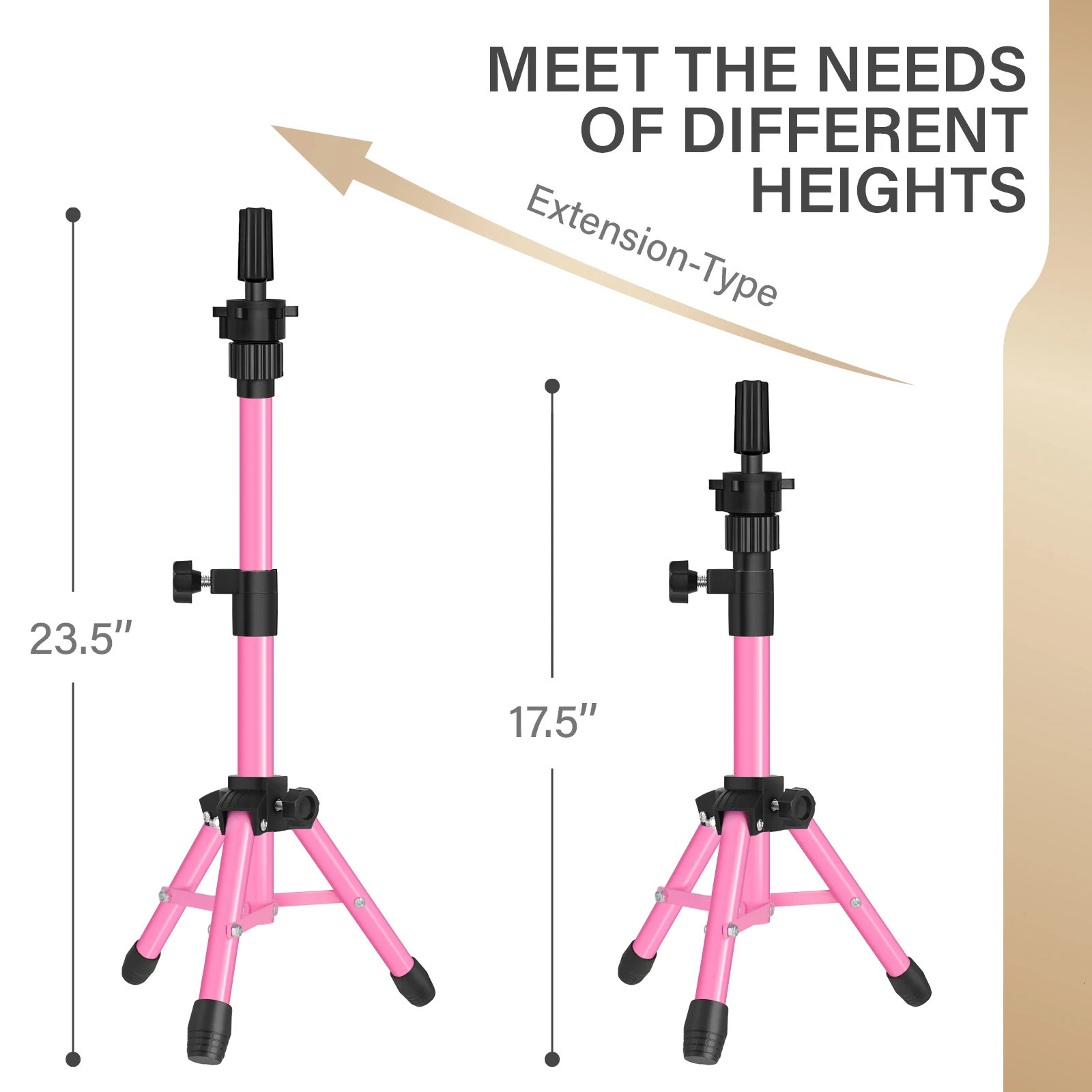 64cm Metal Wig Tripod Stand for Hold Mannequin Head Gold Pink Gray Black Brown Wig Head Stand Wig Installation Kit Set 241108