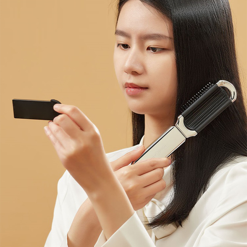 Hair Mini Folding Brush Massage Comb Head Massage Anti-Static Portable Travel Hair Brush Girl Hair Combs With Mirror smile