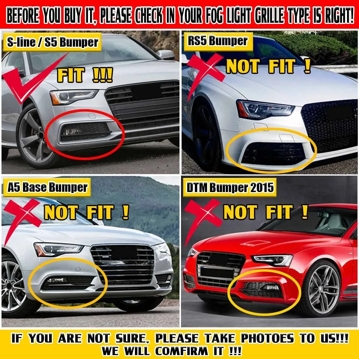 2X Car Front Fog Light Lamp Cover Grill Grille For Audi S5 A5 S-Line 2013 2014 2015 2016 Honeycomb Bumper Body Kit 8T0807682M