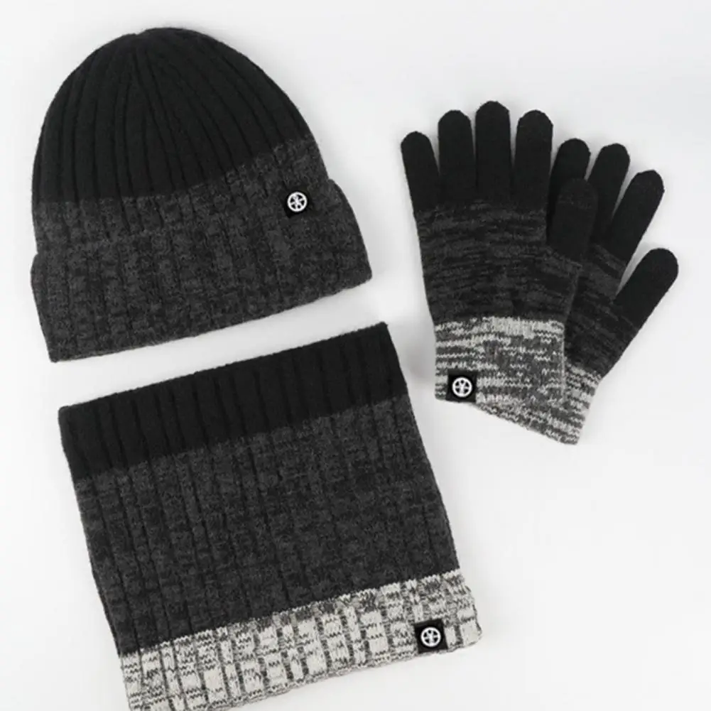 Touch Gloves Warm Screen Unisex Winter Hat Scarf Gloves Set Thick Warm Striped Color Matching Anti-Slip Neck Head ddmysmile Hands Smile